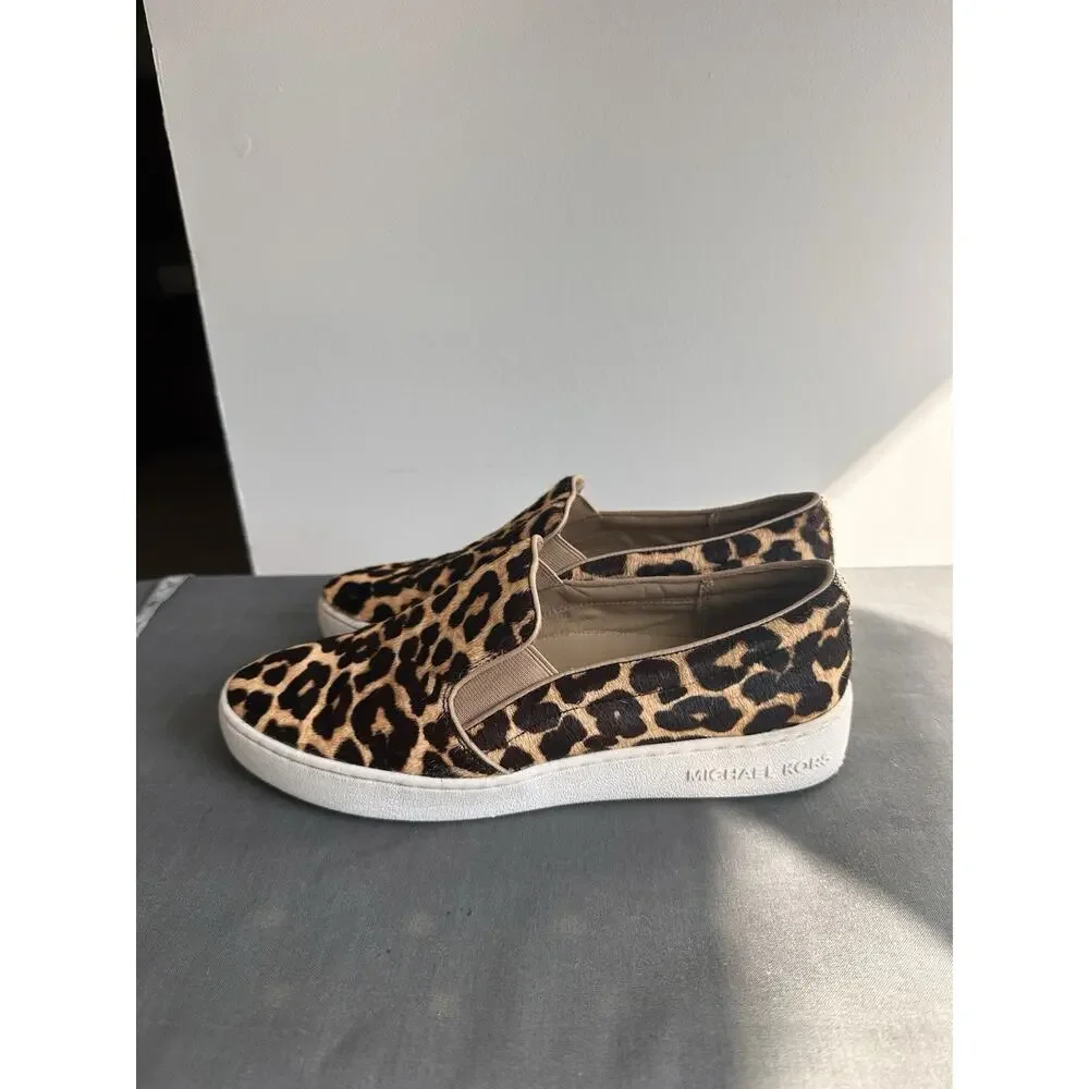 Michael Kors Size 7.5 Slip On Leather Upper Calf Hair Leopard Print Shoes